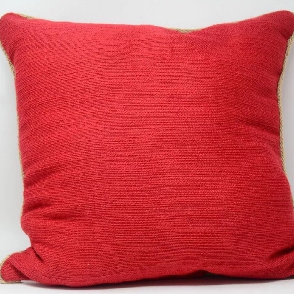 Brentwood Decorative Red Square Pillow with tan trim